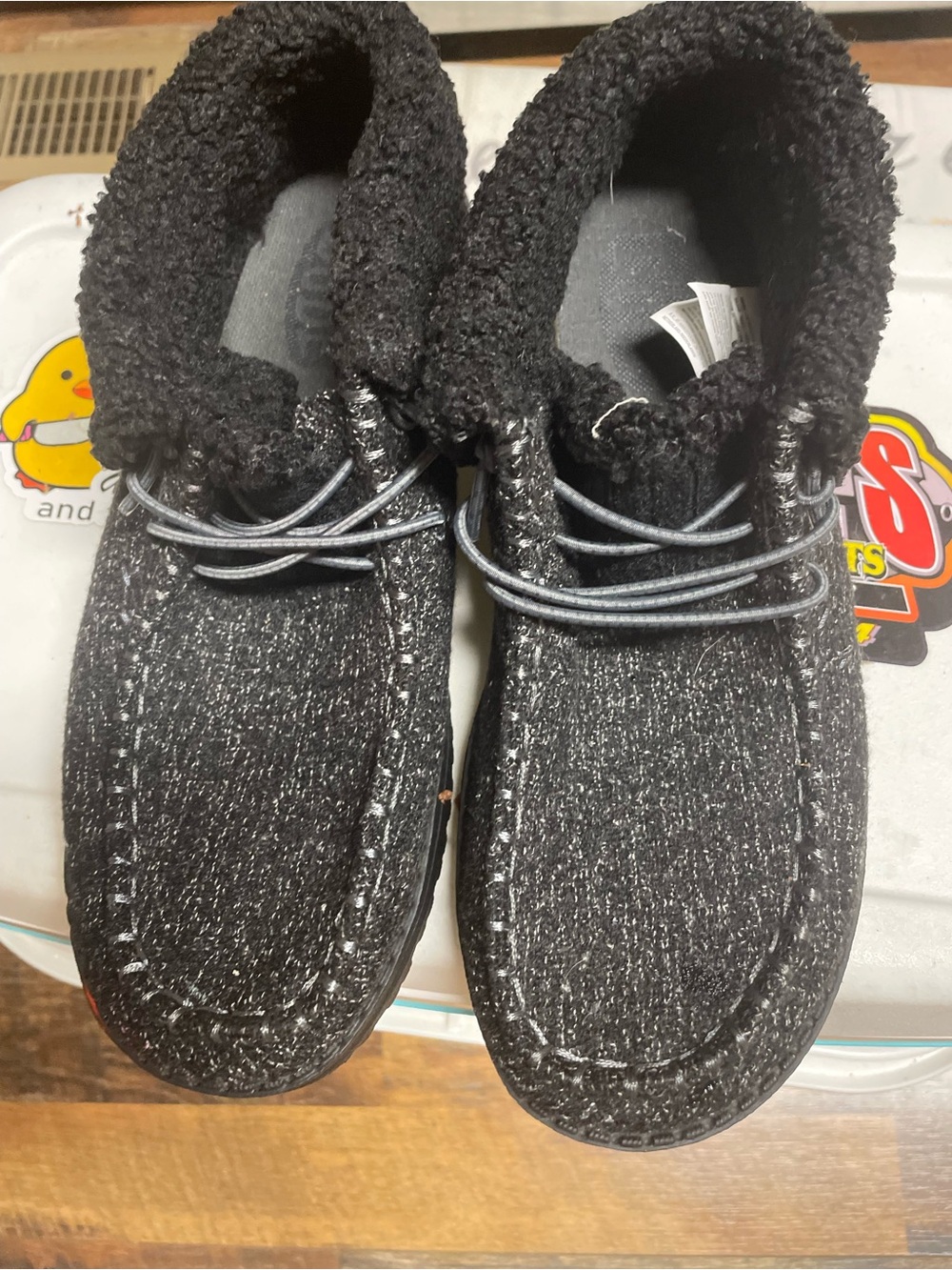 Hey Dude Women's Black Textured Ankle Booties with Plush Collar